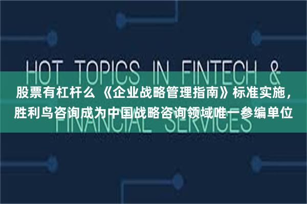 股票有杠杆么 《企业战略管理指南》标准实施,胜利鸟咨询成为中国战略咨询领域唯一参编单位
